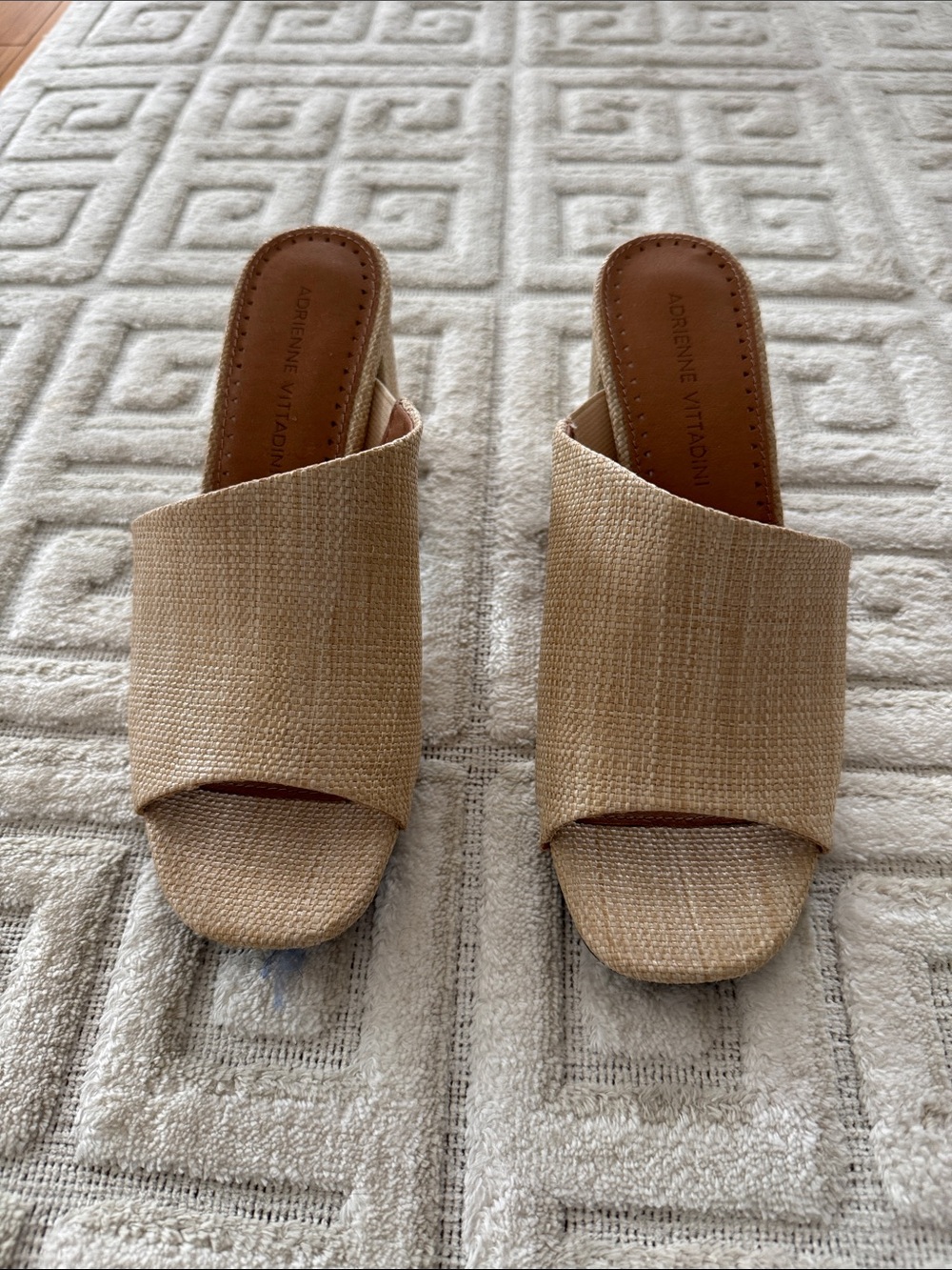 Adrienne Vittadini Natural Beige Woven Slide Mules